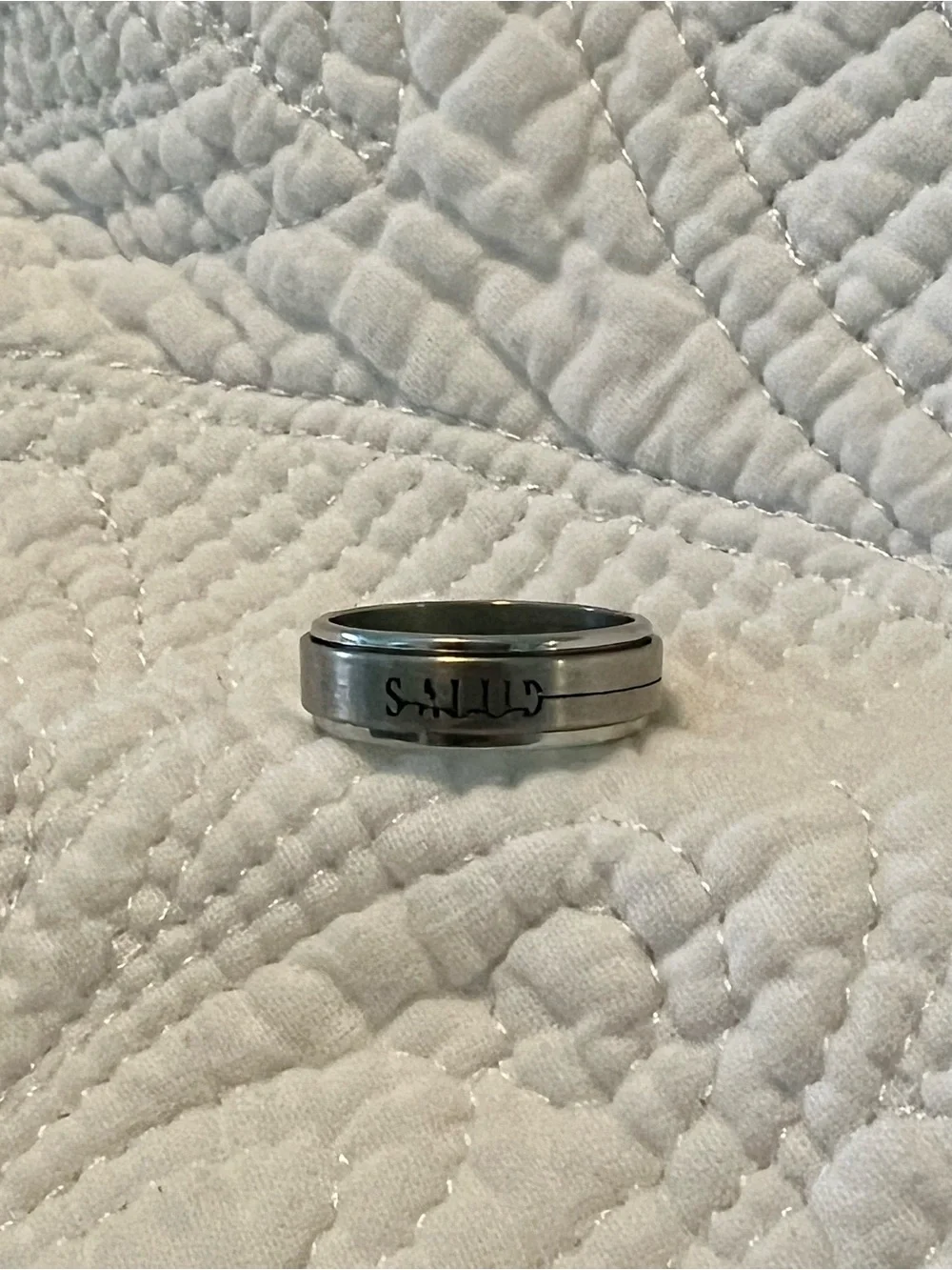 Silver Stainless Steel “SALUD” Ring with Engraving